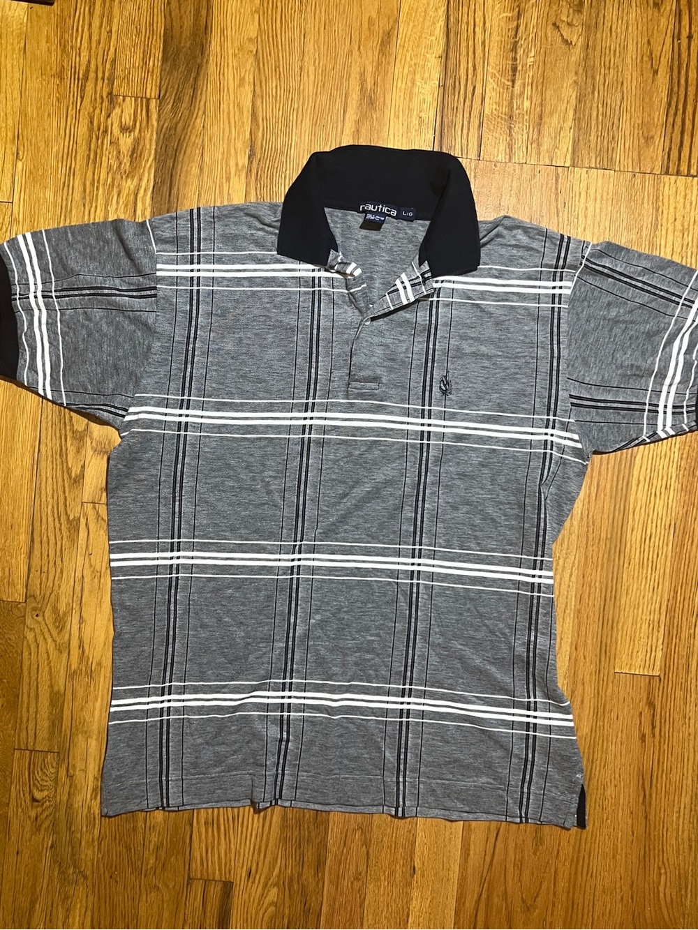 Y2K VTG Nautica Men's Plaid Cotton Collared Short Sleeve Knit Polo Shirt Size L